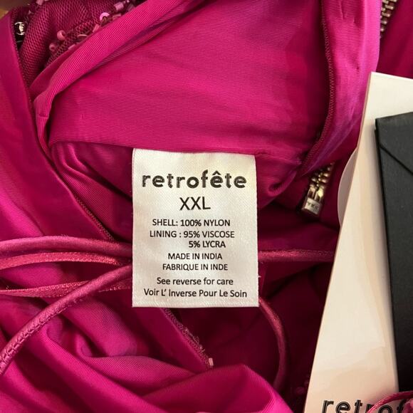 RETROFETE Hendrix Sequin Tiger Stripe Dress Fuchsia Pink Beaded Cutouts Maxi NEW - Picture 8 of 10